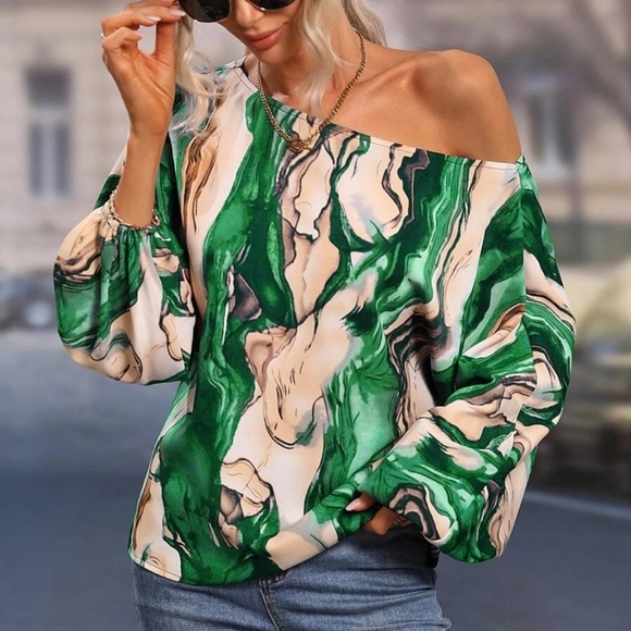 Harmony In Nature Tops - Elliana Boat Neck Blouse - Emerald Cream